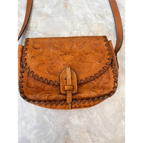 Patricia Nash Handbags - Patricia Nash Barcellona Saddle Bag Burnished Tooled Italian Brown Leather